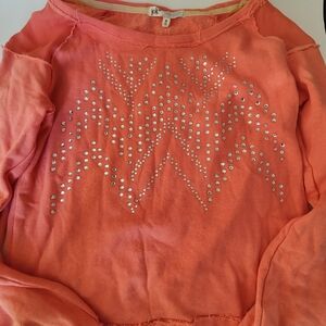 Coral Sweatshirt with Rhinestones Design